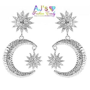 Crystal Paved Sun & Moon Dangle Earrings